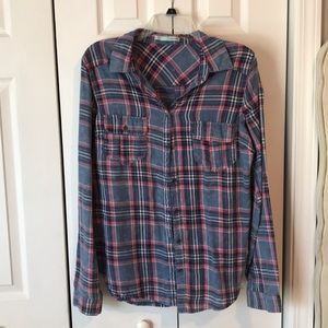 Pink white and blue flannel